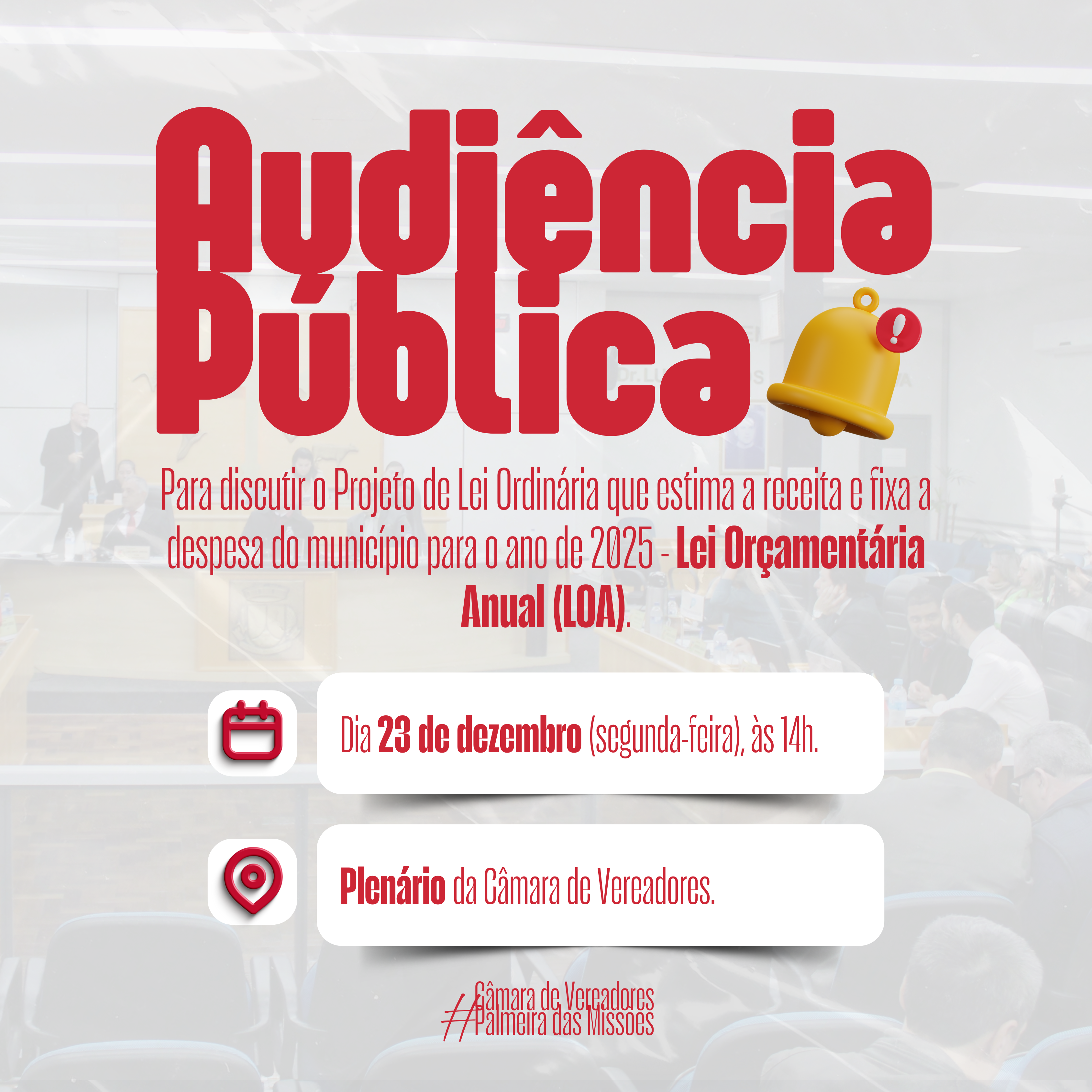 Audiência Pública vai discutir orçamento municipal para 2025