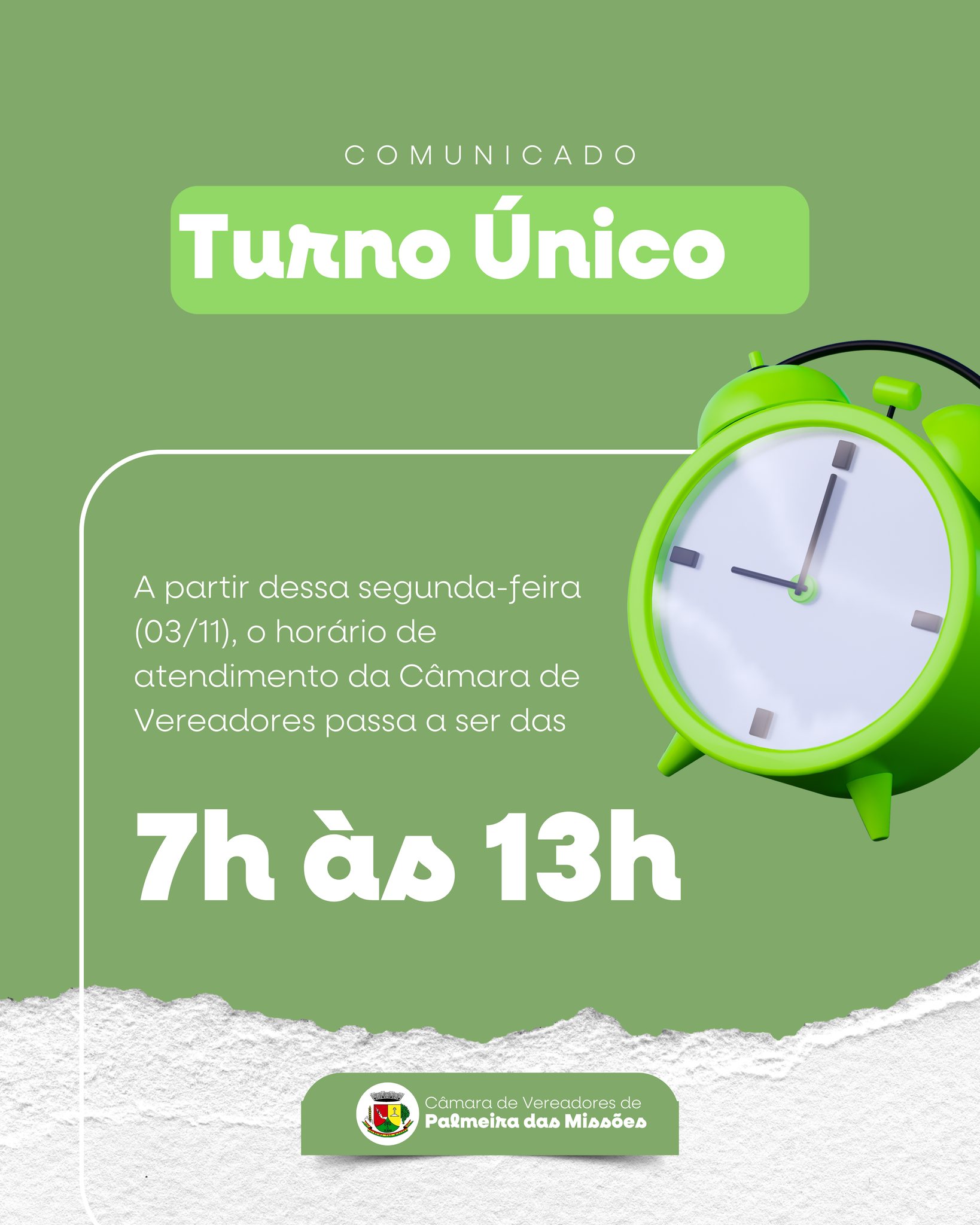 Mudança de Horário de Atendimento da Câmara de Vereadores
