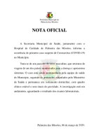 Secretaria Municipal de Saúde divulga Nota Oficial sobre caso suspeito de Coronavírus em Palmeira das Missões.