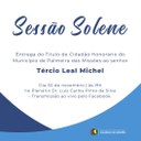 Sr. Tércio Leal Michel receberá o Título de Cidadão Honorário